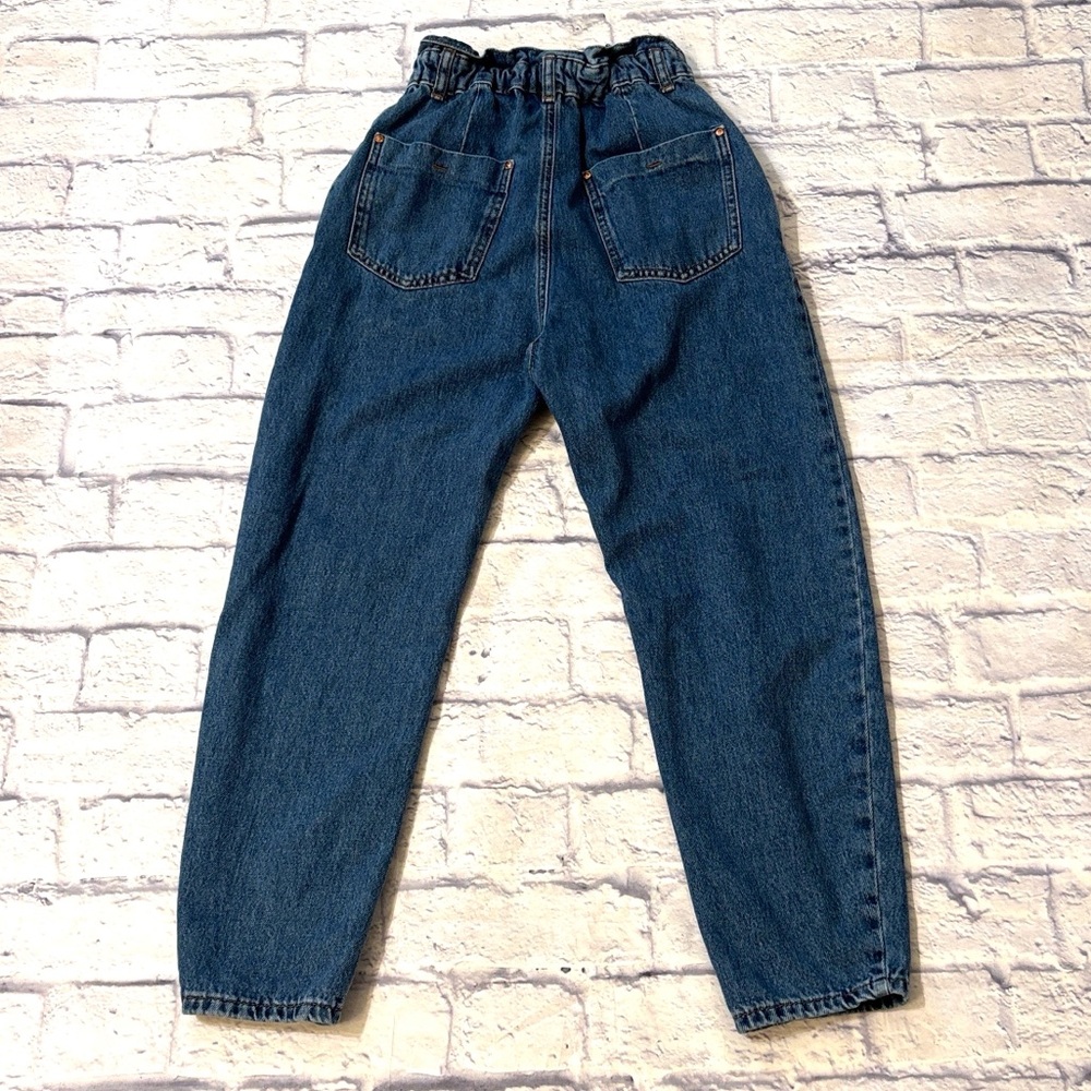 ZARA Baggy Paper Bag Waist High Rise Denim Blue Jeans Size 0 - Picture 6 of 10
